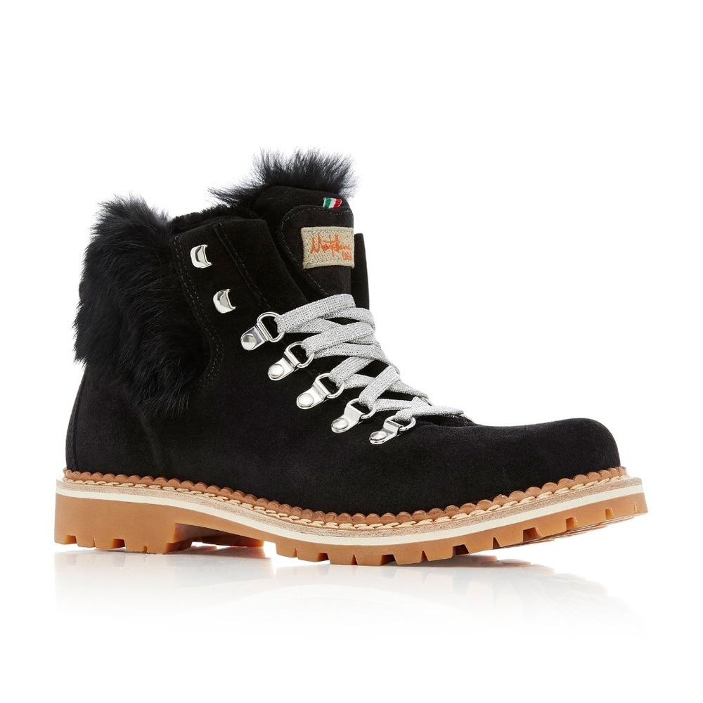 NEW Montelliana- Fur-Trimmed Suede Lace-Up Boots